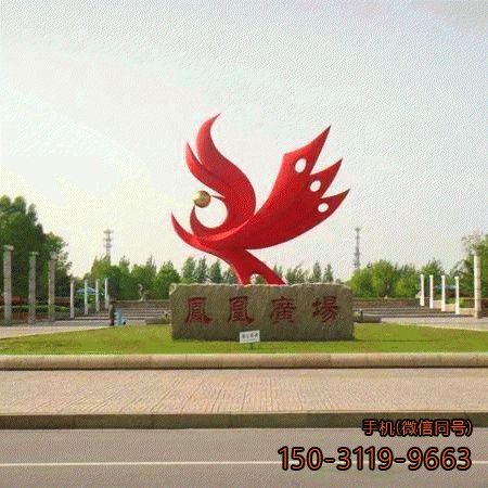 公園大型抽象不銹鋼鳳凰展翅雕塑圖片大全