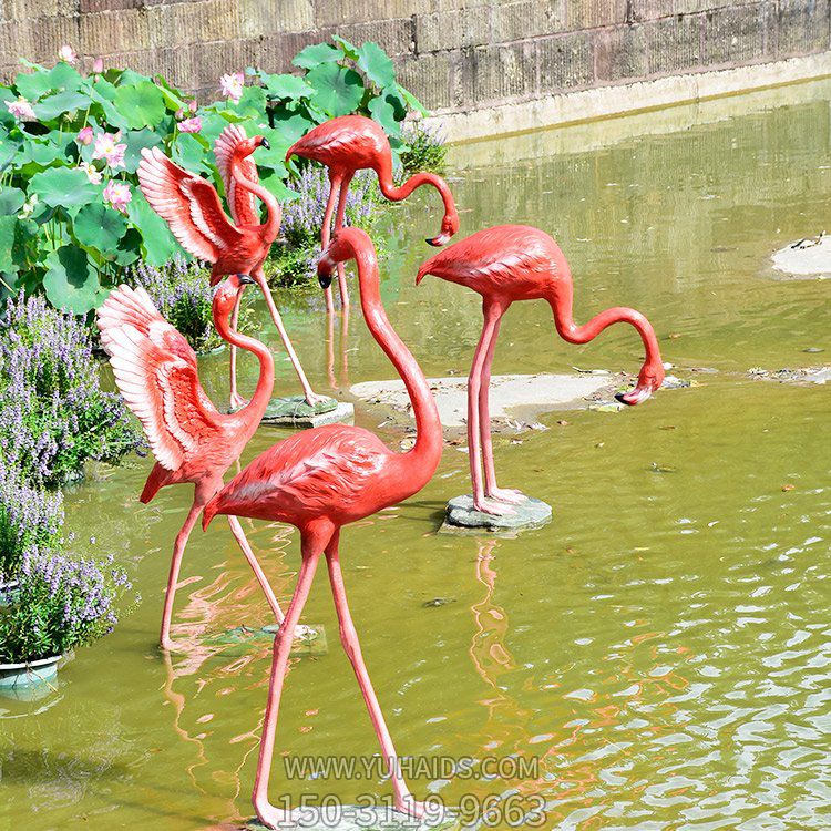 仿真火烈鳥，玻璃鋼仿生動物雕塑