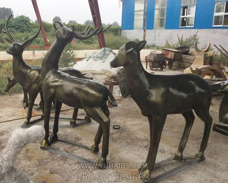 玻璃鋼仿銅戶外園林景觀大型動物梅花鹿雕塑