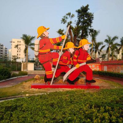 不銹鋼剪影噴漆彩繪卡通消防員公園雕塑擺件