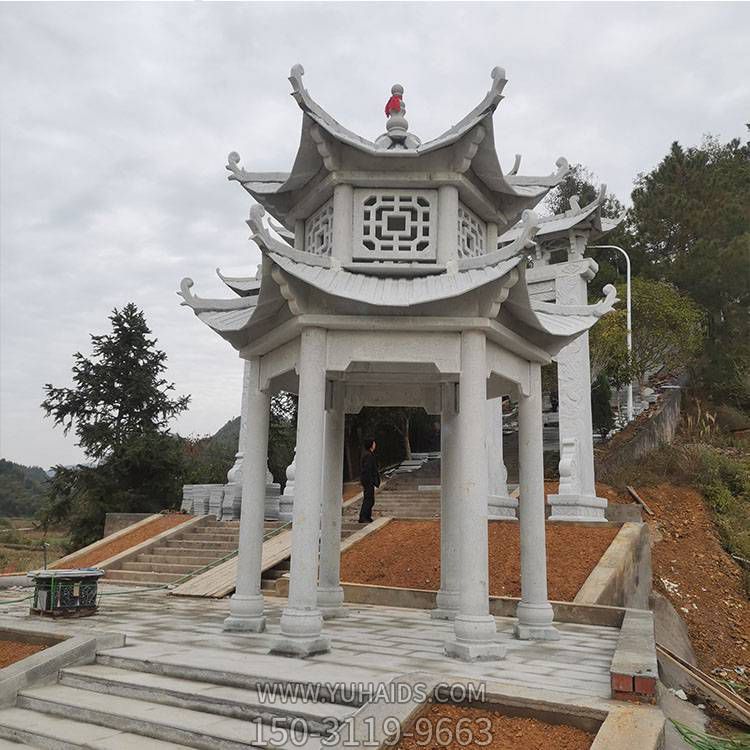 戶外公園大理石石雕園林中式雙層涼亭雕塑