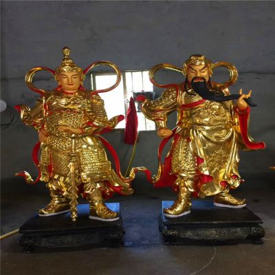 玻璃鋼彩繪鎏金寺廟庭院關(guān)公雕塑