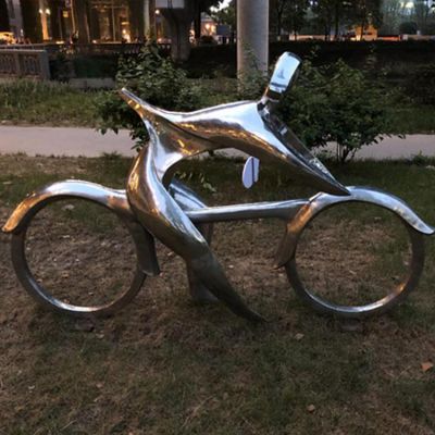 不銹鋼騎車人物雕像公園廣場綠地點(diǎn)綴金屬創(chuàng)意小品