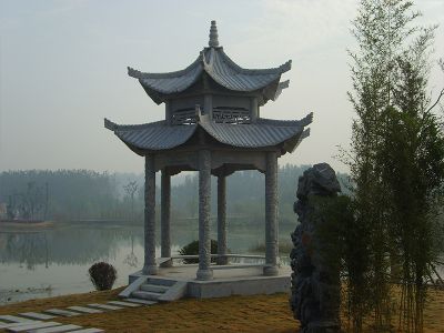 景區湖擺放雙層青石仿古建涼亭