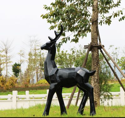 公園景區玻璃鋼幾何黑色梅花鹿雕塑