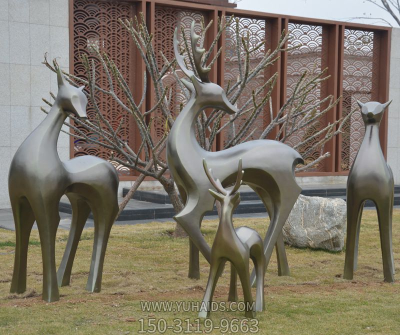 公園景區不銹鋼仿銅抽象藝術鹿雕塑