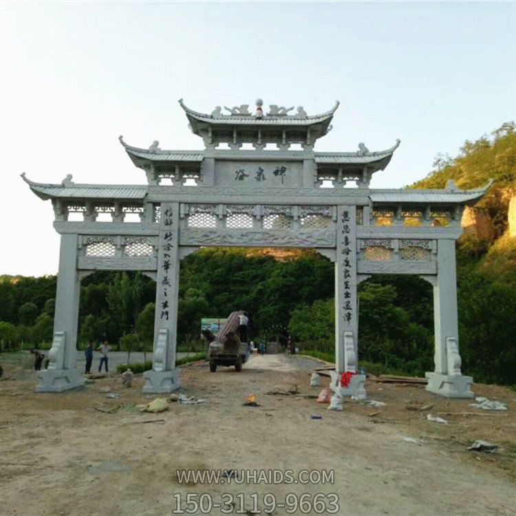 石雕牌坊仿古村口景區寺廟門口裝飾優質天然石材雕塑