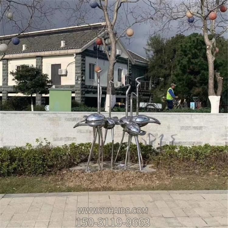 不銹鋼拋光鏡面抽象火烈鳥景區公園草坪擺件雕塑