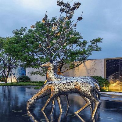 不銹鋼創(chuàng)意鏤空水景梅花鹿