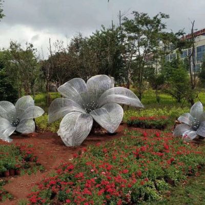 小區花園擺放不銹鋼拉絲花朵景觀雕塑